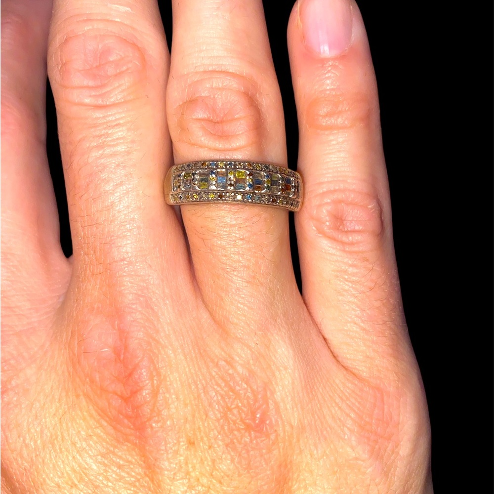 Sterling silver ring with multiple colors inlaid
